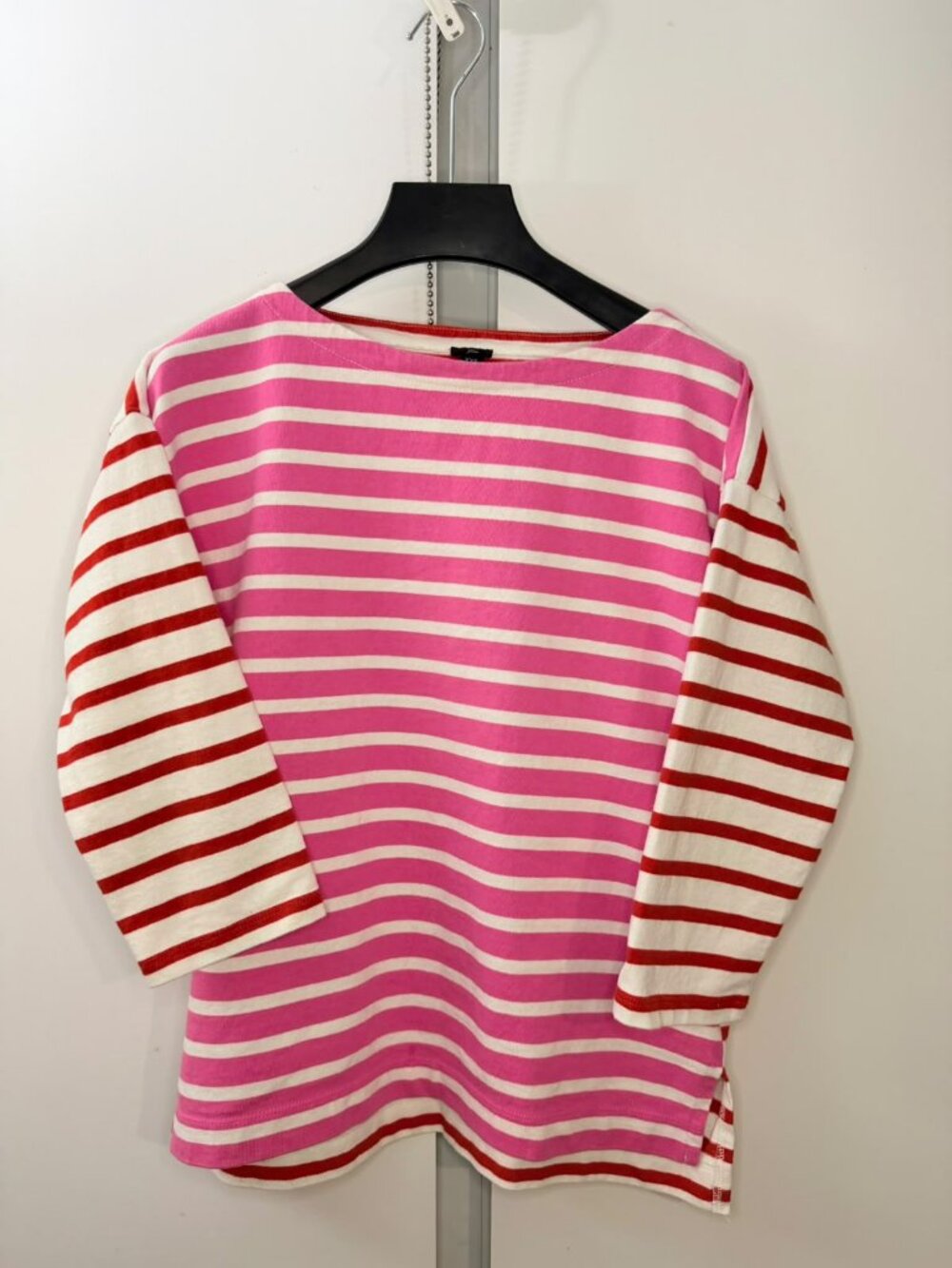 J.Crew Pink & Red Striped Boatneck Top
